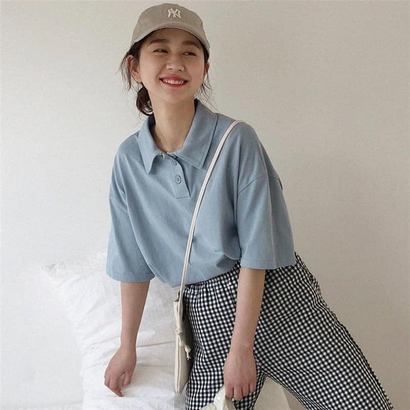 Áo polo nữ I Áo phông, thun có cổ I unisex dáng rộng cotton basic cực xinh | BigBuy360 - bigbuy360.vn