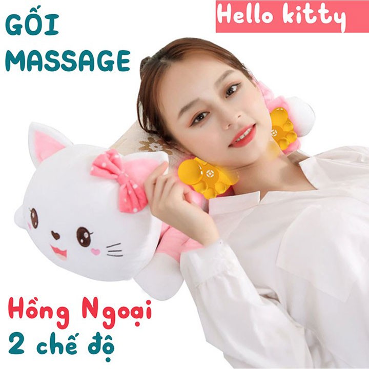 Gối nằm massage cổ vai gáy hồng ngoại pin sạc hello kitty YJ-68 - giá rẻ