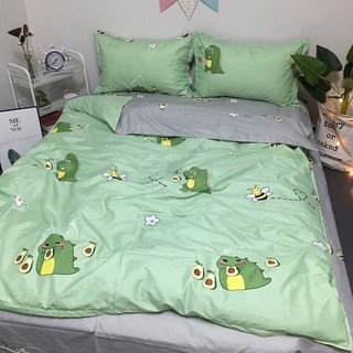 Trọn Bộ Drap Giường Chần Bông Cotton Khủng Long Xanh Siêu Cute Siêu Hot M6*2M-M8*2M