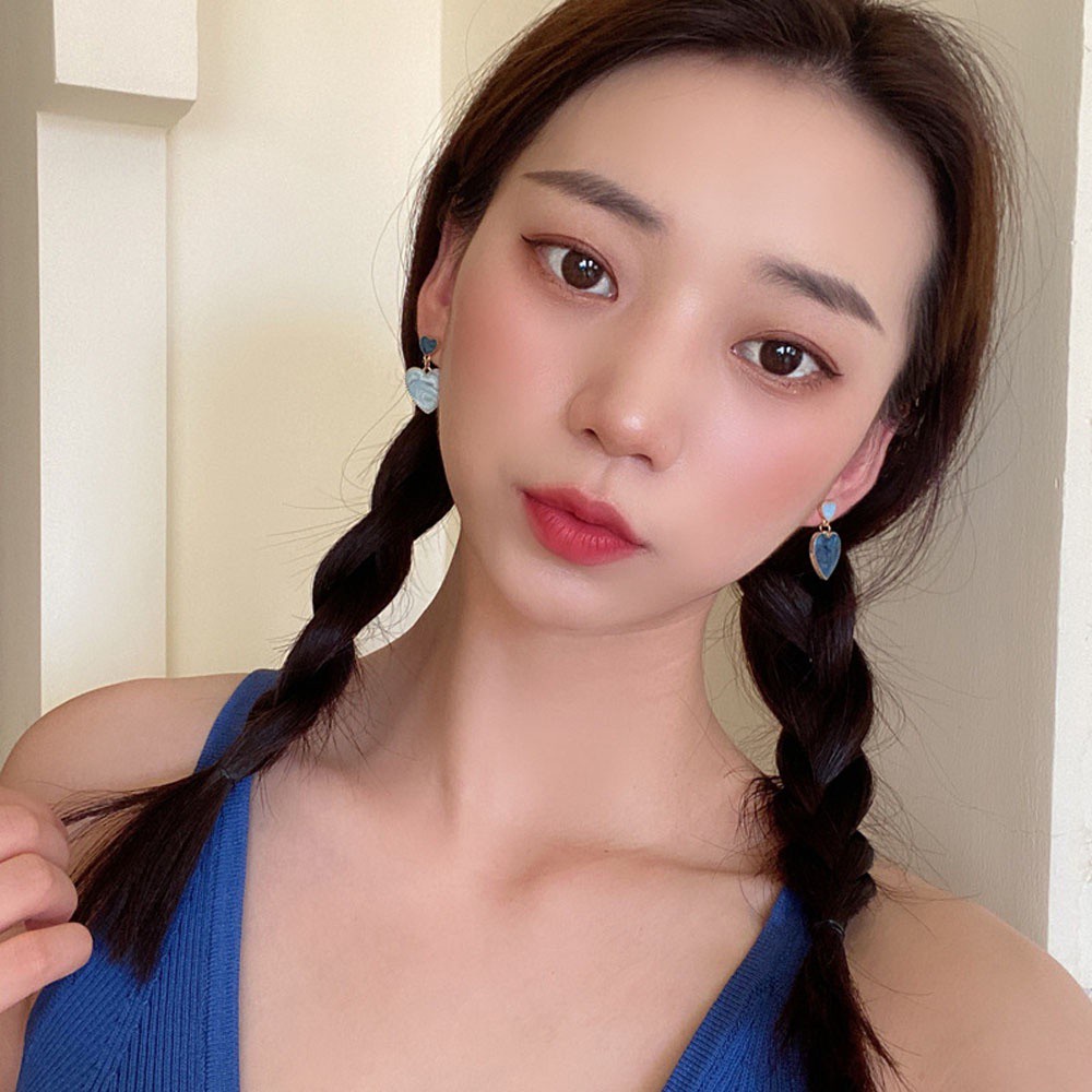 Khuyên Tai Dáng Dài Hình Trái Tim Màu Xanh Dương Thời Trang Cổ Điển Cho Nữ