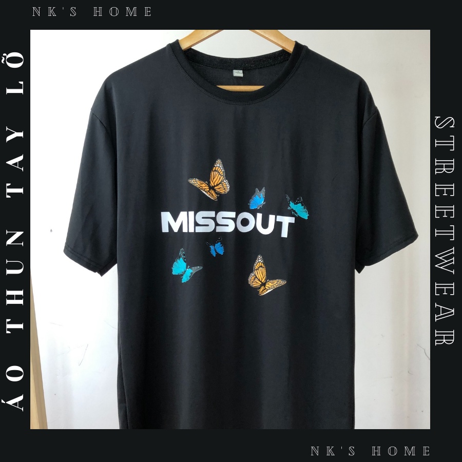 Áo thun tay lỡ unisex cho nam nữ phong cách hàn quốc in hình BƯỚM MISSOUT thiết kế phom rộng