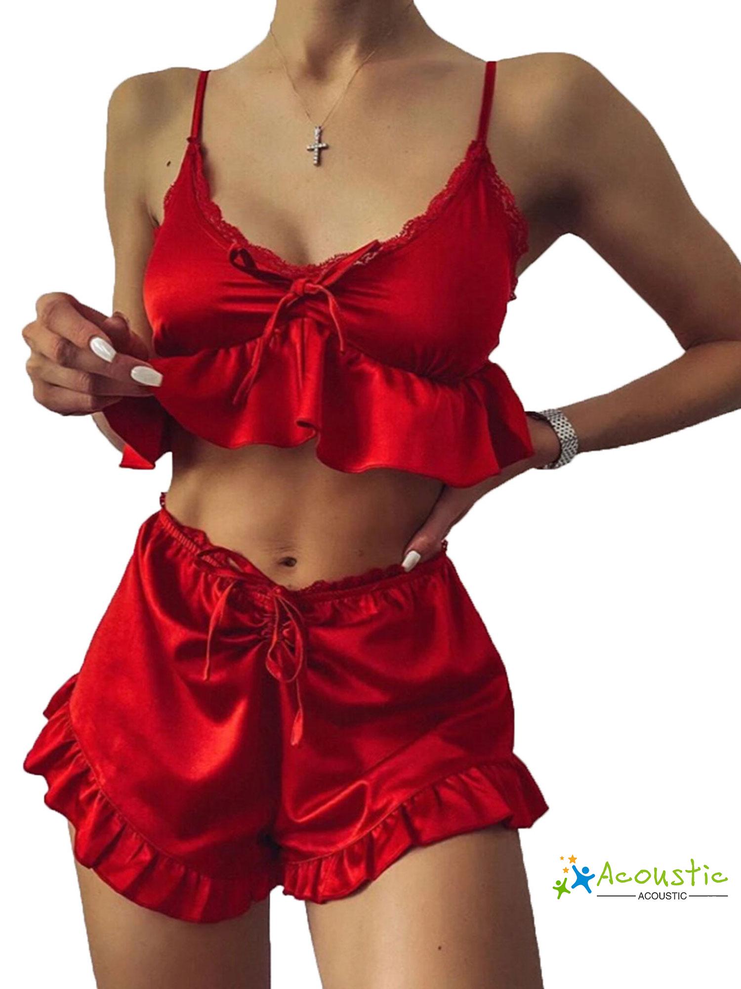 DAS-Women  Homewear Sets, Sleeveless Lace Ruffle Crop Top Camisole and Shorts Pajamas Sleepwear | BigBuy360 - bigbuy360.vn
