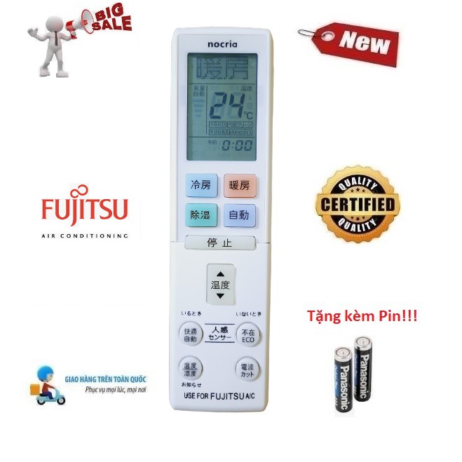 Remote Điều khiển điều hòa Fujitsu Nocria hàng nội địa, nhật bãi- Hàng loại tốt mới 100% Tặng kèm Pin