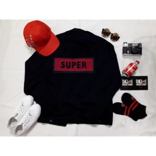 Áo khoác jeans đen logo super