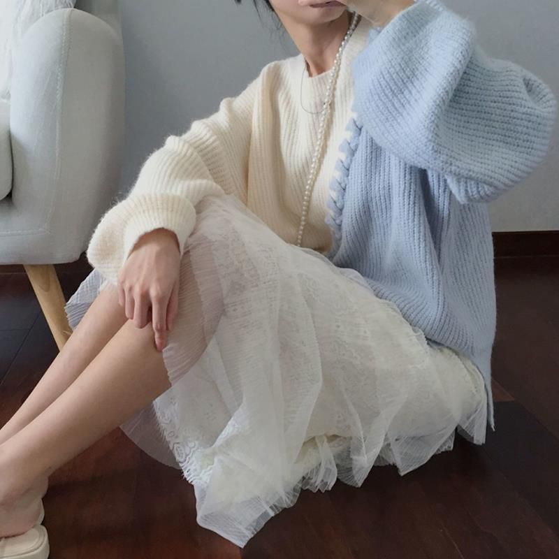 Áo len xinh phối 2 màu đan dây chéo