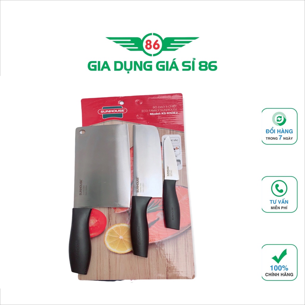 Bộ dao 3 chiếc Eco Family Sunhouse KS-KN3E2- bộ dao siêu tiện lợi, hàng chính gãng