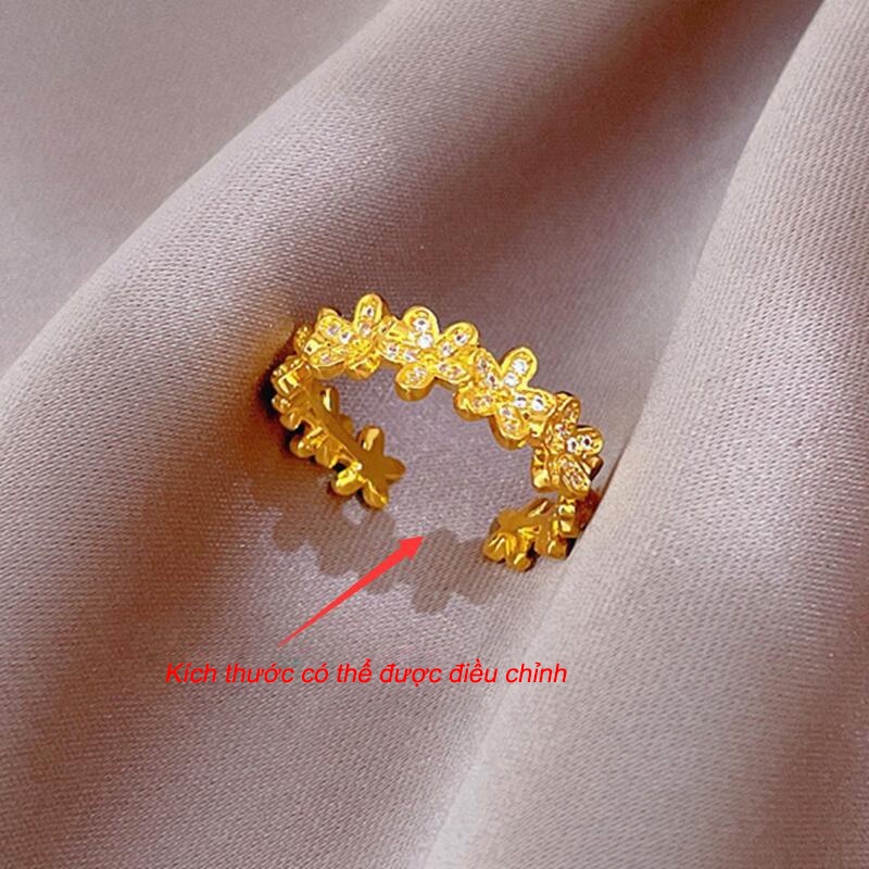 Nhẫn Titan nữ không gỉ Vàng 18k Trang sức Titan Hoa đẹp kim cương sang trọng