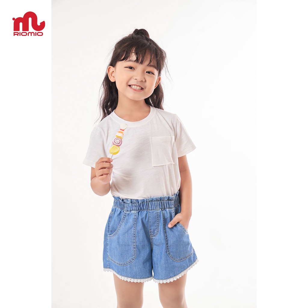 Quần short jean cho bé gái 3-11 tuổi (15-40kg) RIOMIO 100% cotton USA phối chân ren - RO075