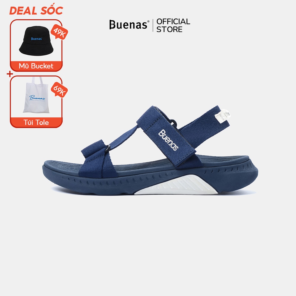 Giày sandal nam nữ unisex đi học quai ngang Buenas Sport S9 Chàm đế cao 3 phân