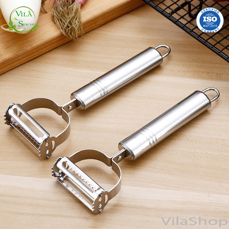 Nạo Rau Củ INOX, Nạo Đa Năng Gọt Vỏ - Bào Sợi Rau Củ Quả 2 In 1 Bền, Đẹp