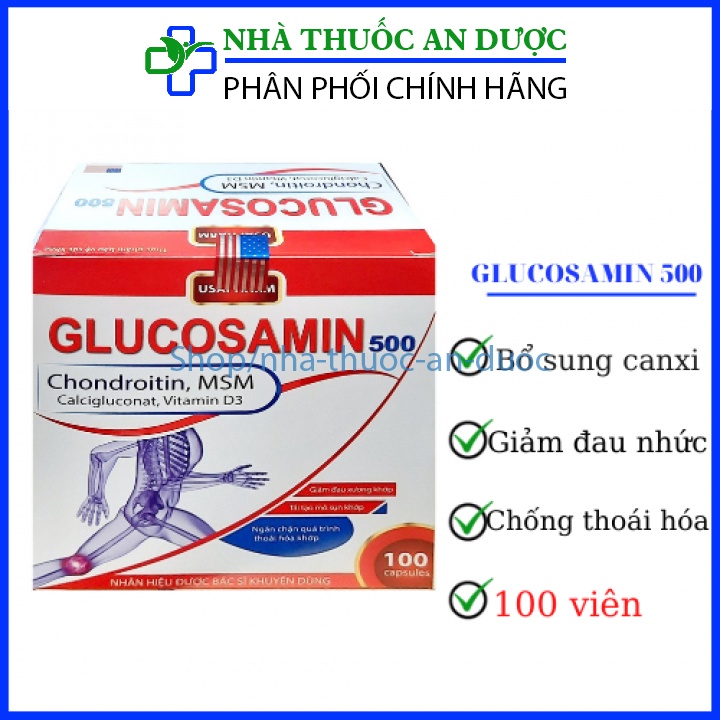 Viên xương khớp Glucosamin 500mg bỏ sung canxi d3 giảm đau nhức mỏi xương khớp , chống thoái hóa Hộp 100 viên