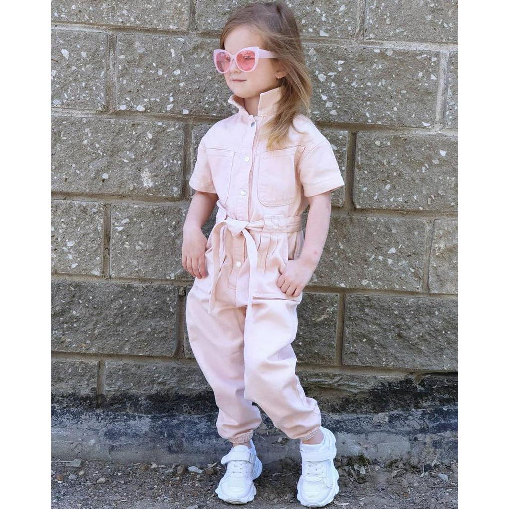 Áo liền quần ngắn tay cổ trụ có túi dễ thương cho bé