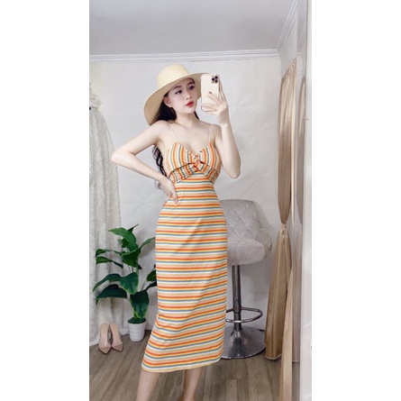 Váy Maxi 2 dây xoắn ngực. Váy đi biển đẹp