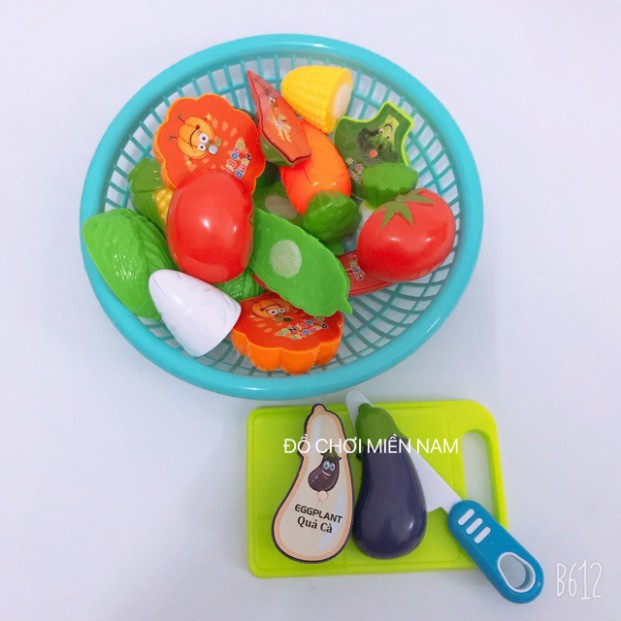 AH4 NDA [Hàng VN] Rỗ đồ chơi cắt thái hoa quả rau củ trái cây dành cho bé thích nấu ăn làm đầu bếp giúp bé học tiếng anh