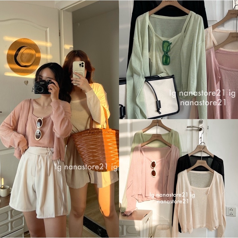 Set áo cardigan kèm áo hai dây nhiều màu Nana21 Nanastore21