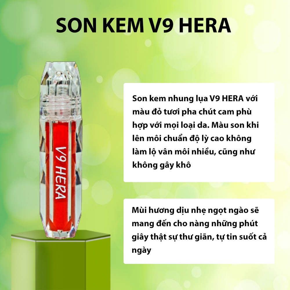 Son kem nhung lì mượt lâu trôi V9Queen siêu mịn không khô môi màu đỏ cam pha chút hồng - V9 Hera 5ml