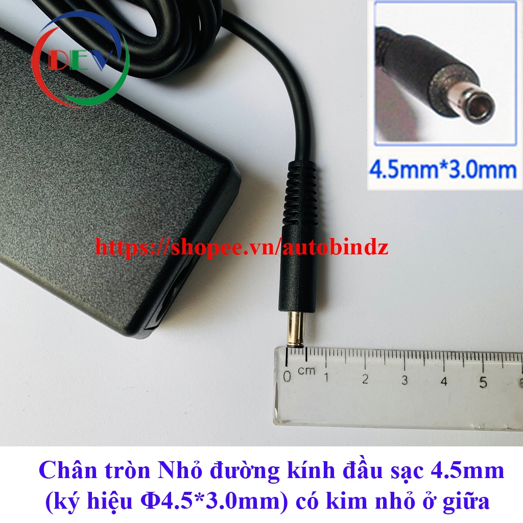 Sạc Laptop Dell 45w chân kim nhỏ 19.5V 2.31A  / 3.34A  kích thước đầu sạc  4.5mm x 3.0mm