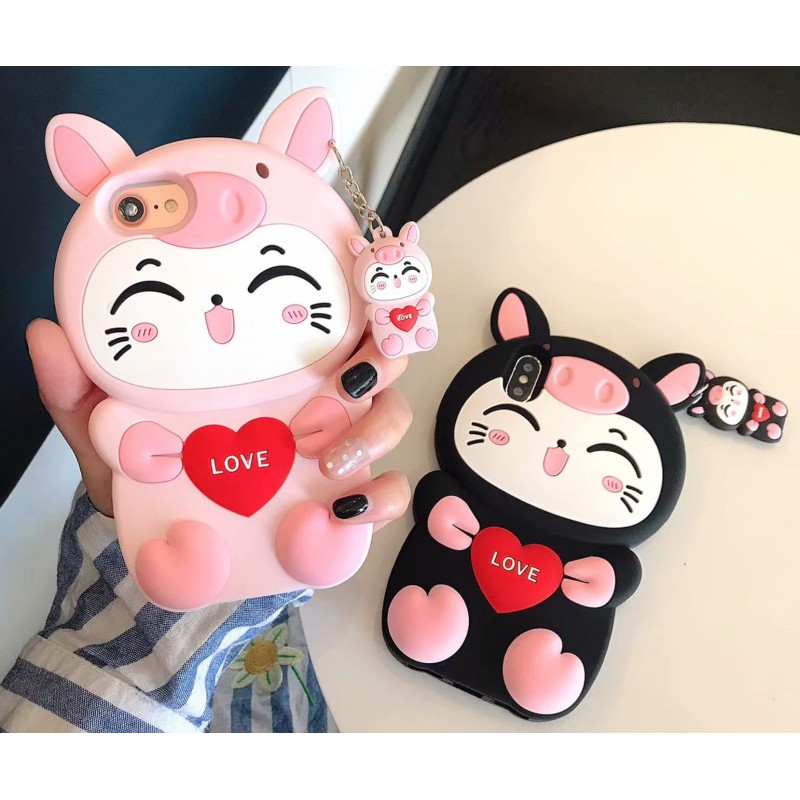 Ốp Điện Thoại Silicon Mềm Hình Heo / Mèo 3D Cho iPhone 6 6s + 7 8 Plus SE 2020 X Xs Max XR 11 Pro Max 12 Pro Max 13 Pro Max 14 Pro Max