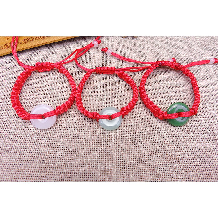 Vòng Tay Dây Đỏ May Mắn Tự Tết Xâu Ngọc Bích Nhân Tạo Thời Trang Cho Nữ