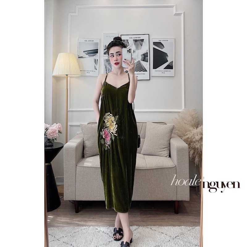 váy nhung mịn mát mặc hè siêu sang