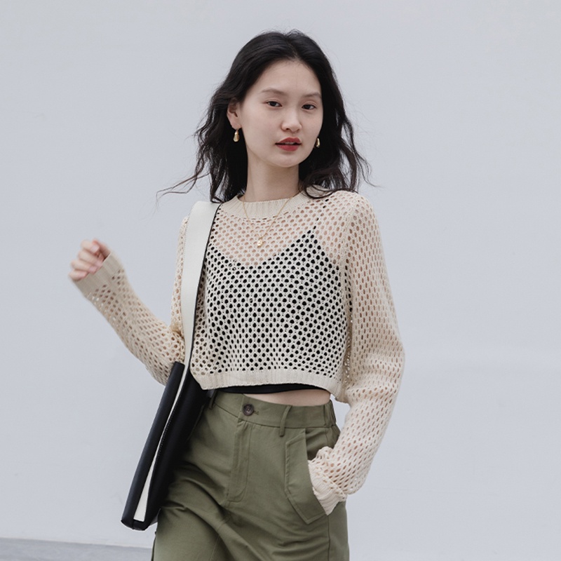 Áo thun IELGY dệt kim chống nắng thiết kế lỗ cho nữ