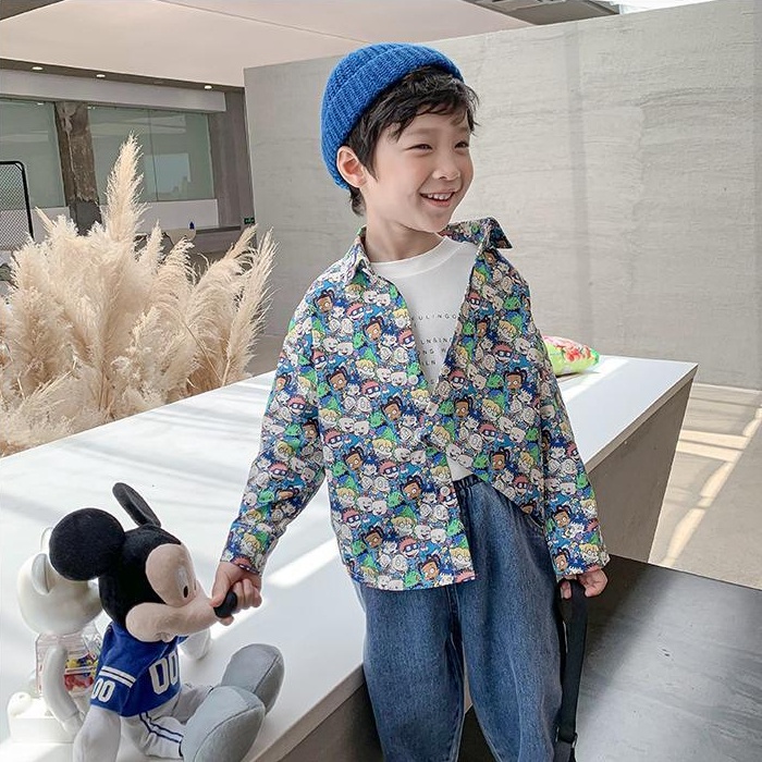 Áo sơ mi tay dài họa tiết hoạt hình độc đáo thời trang mùa thu cho bé