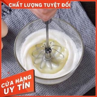 Cây phới lồng đánh trứng động năng inox - dụng cụ đánh bột có trục lò xo xoay 360 độ tự động nhỏ gọn