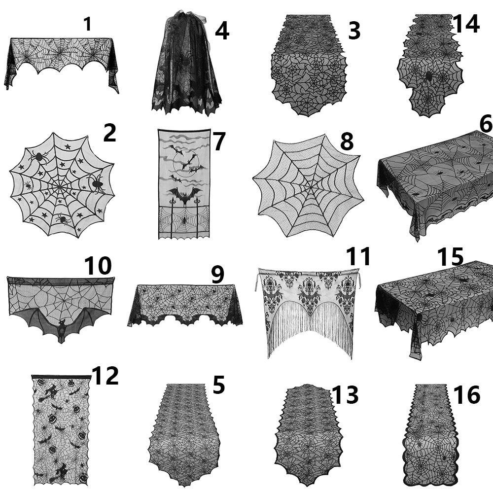 Khăn trải bàn/ quàng cổ/ chụp đèn/ rèm ren mạng nhện hình tròn màu đen trang trí trong nhà/ lò sưởi Halloween/ Lễ tạ ơn