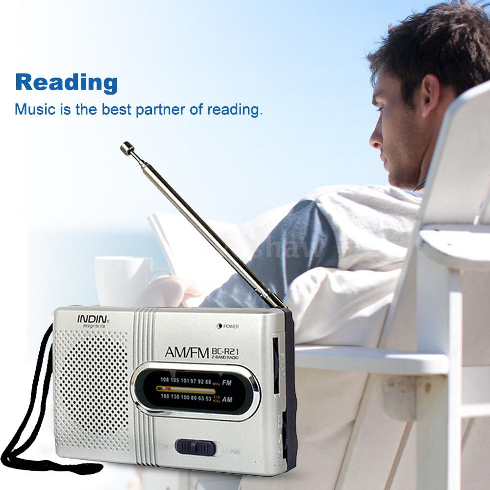 Ayeshaw BC-R21 Mini Radio Portable Speaker AM FM Adjustable Telescopic Antenna Pocket Radios