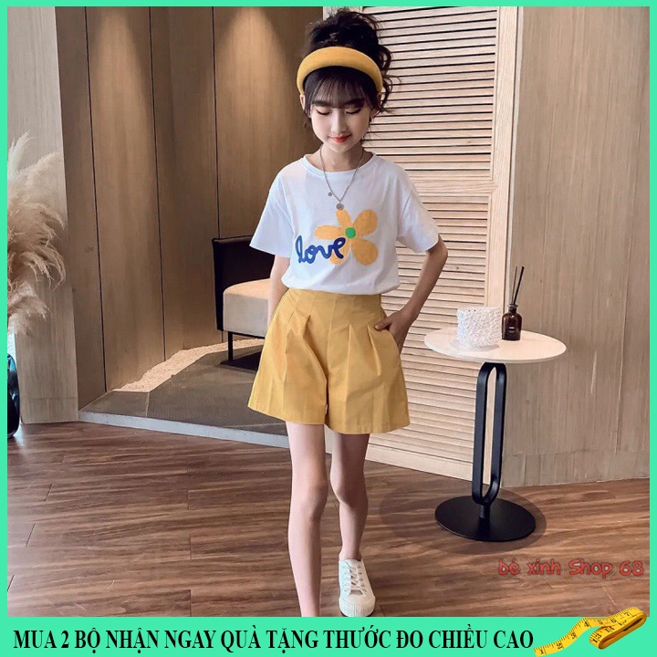 Đồ bộ bé gái 18-45kg , bộ cộc tay bé gái mẫu HOA VÀNG dịu dàng duyên dáng