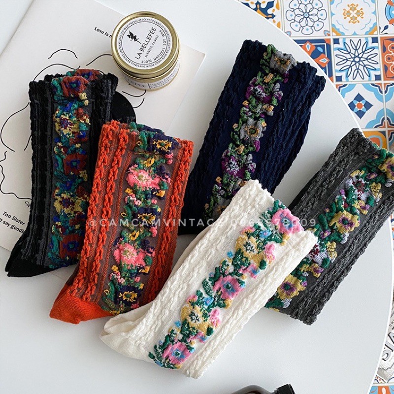 [ SẴN ] SET TẤT TRẮNG CỔ CAO NỮ VỚ CAO CỔ  TIỂU THƯ LOLITA TẤT VỚ NỮ THÊU HOA ULZZANG STYLE HÀN QUỐC