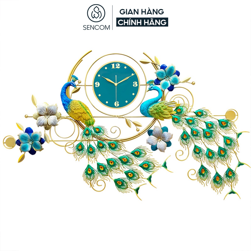 Đồng hồ treo tường nghệ thuật SENCOM hình con công decor trang trí nhà cửa mã 2928