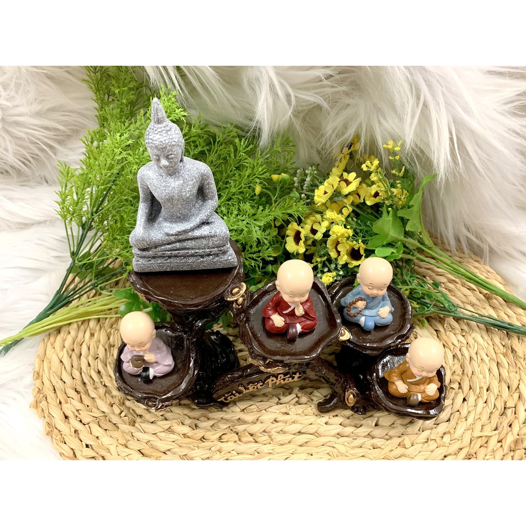 Full Set Phật Đá cùng các chú tiểu Tịnh Tâm tọa đế Tài Lộc Phát