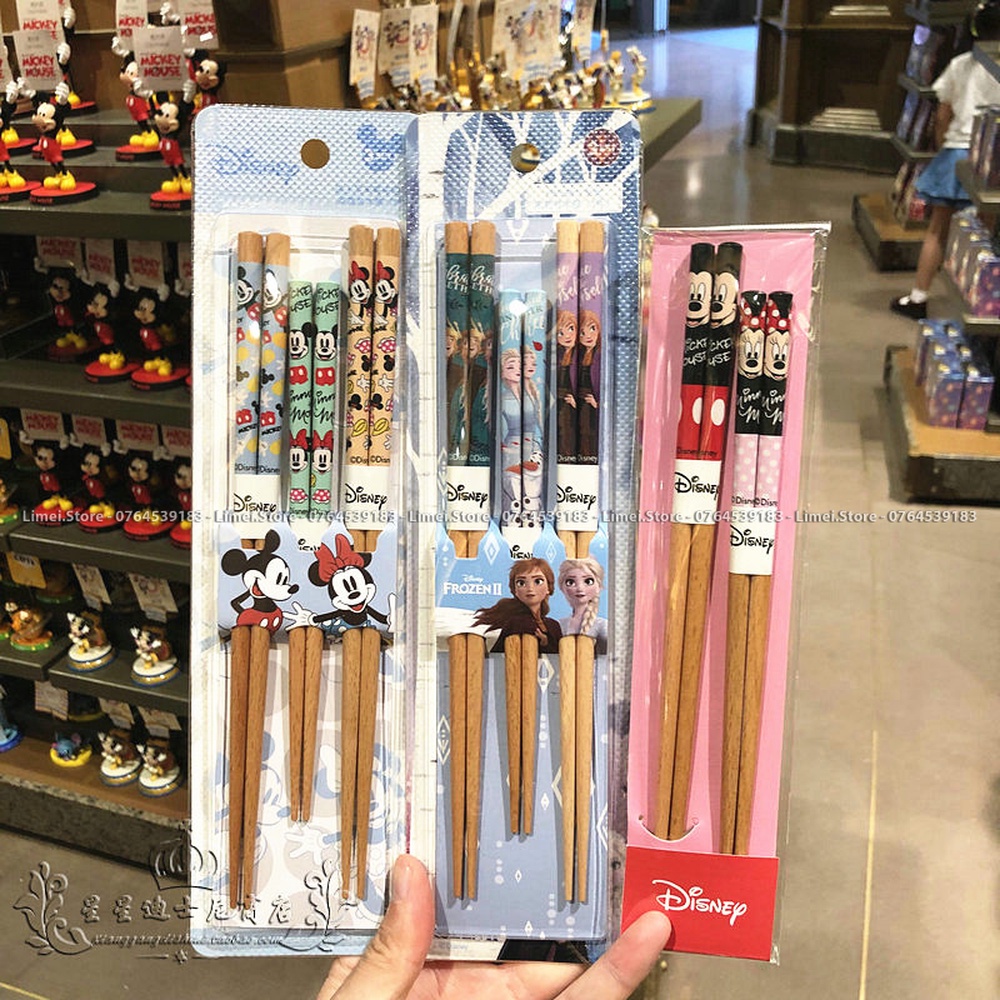 Set 3 đũa 2 đũa gỗ hình Frozen Mickey cho trẻ em Disney