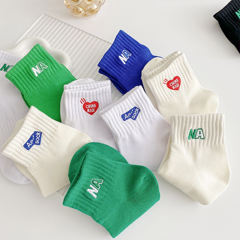 Vớ Cotton Cổ Vừa Thêu Họa Tiết Phong Cách Nhật Bản Thời Trang Mùa Hè Cho Nữ