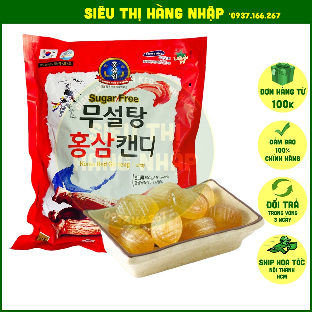 Kẹo hồng sâm không đường cao cấp Hàn Quốc dùng cho người tiểu đường 500gr (gói đỏ)