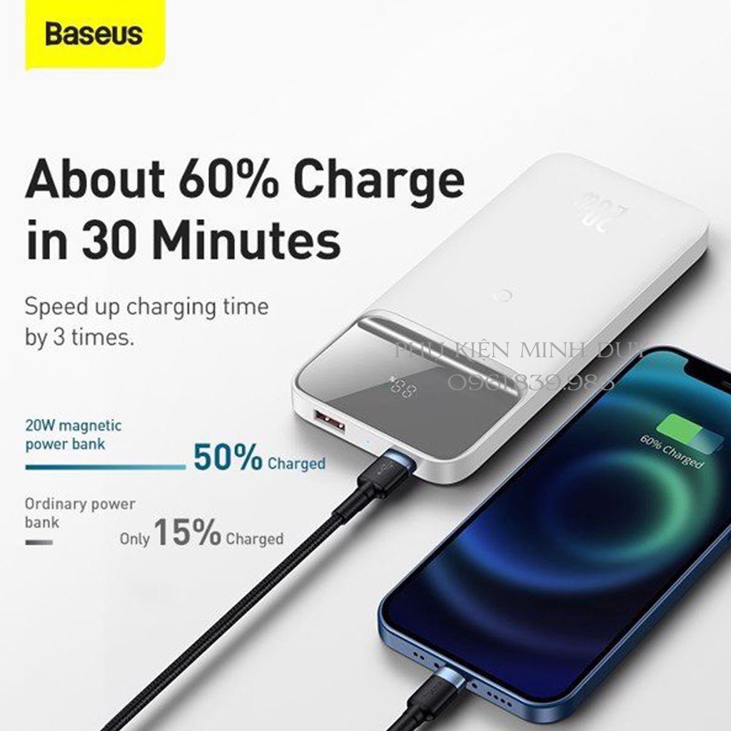 Pin dự phòng sạc không dây tích hợp nam châm 10.000mAh 20W Baseus Magnetic Wireless Quick Charging Power Bank