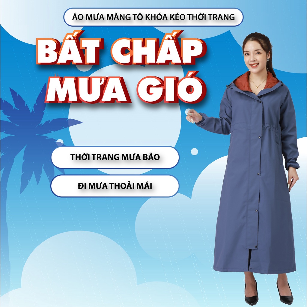 Áo mưa vải dù bít kín người siêu bền, áo mưa có khoá kéo dành cho người trên 90kg vẫn mặc được