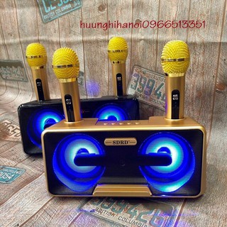 Loa karaoke mini bluetooth, loa karaoke mini hát hay, loa mini hát hay kèm 2 micro không dây sạc pin cao cấp