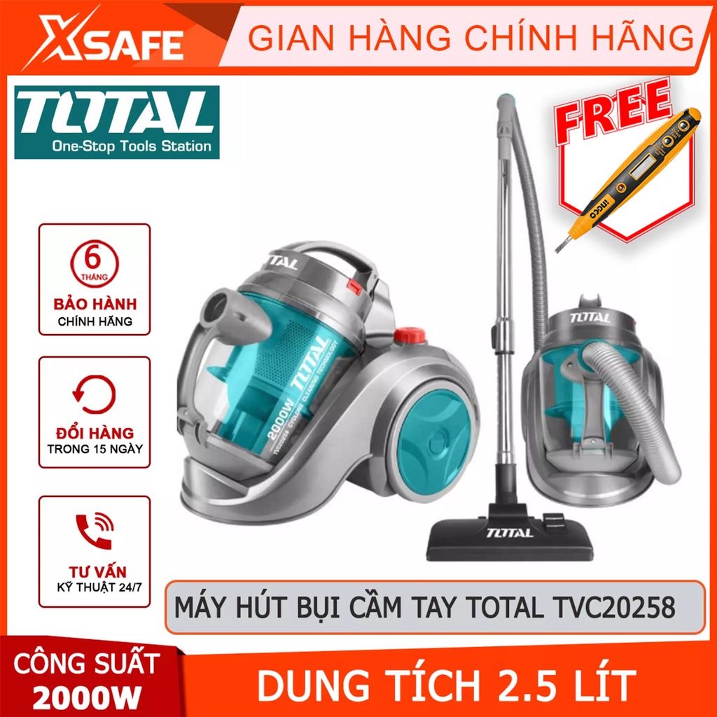 Máy hút bụi cầm tay Total TVC20258 Thiết bị hút bụi mini công suất 260~330W Dung tích:2.5L nhỏ gọn, bánh xe dễ di chuyển