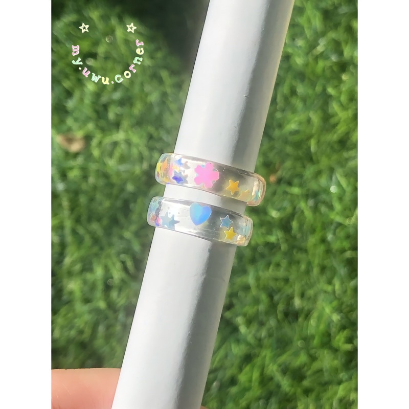 Nhẫn nhựa hàn quốc, nhẫn resin ánh holo trái tim | Angelic’s Heart | @myuwucorner