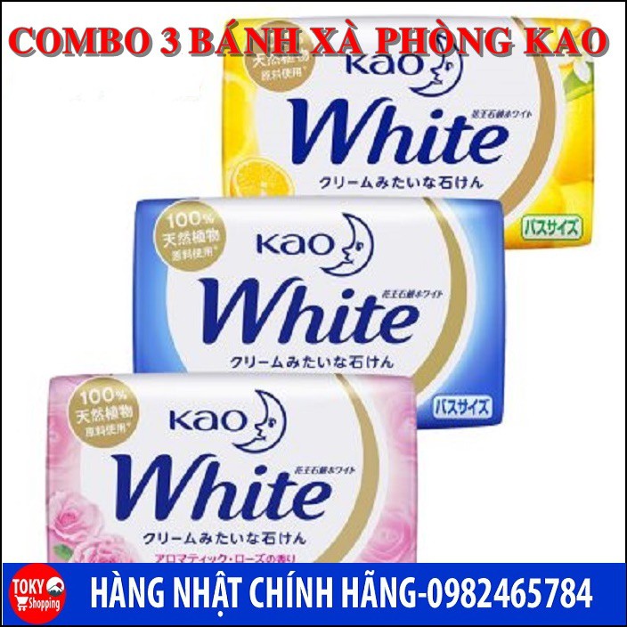 Combo 3 bánh xà phòng tắm trắng KAO white 130g Made in Japan