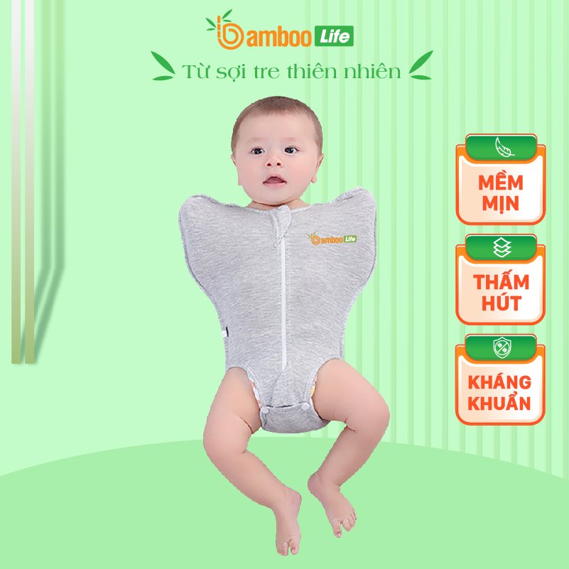 Nhộng chũn hở chân sợi tre Bamboo Life túi ngủ cho bé BL100 giúp bé ngủ ngon, không giật mình