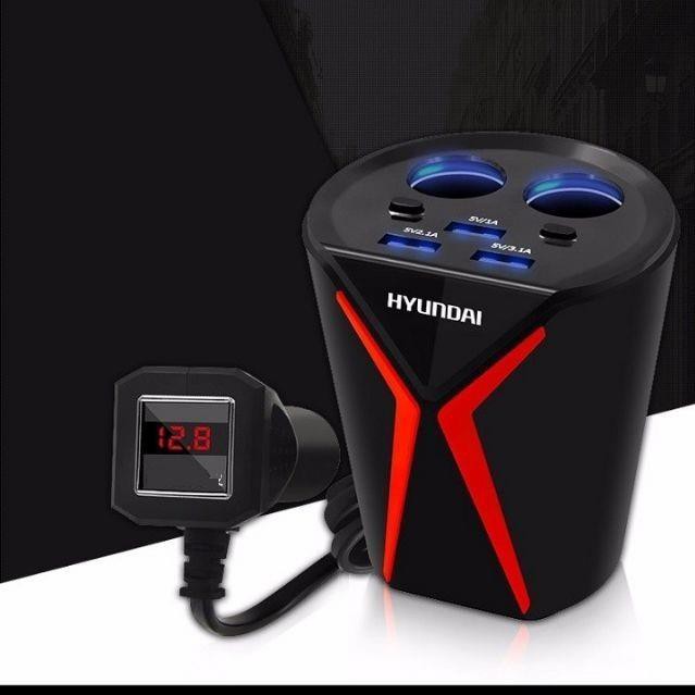 Bộ Chia Tẩu Sạc Cao Cấp HUYNDAI HY-18 Tích hợp 2 cổng tẩu điện kép và 3 cổng sạc usb 3.1A bảo hành 1 năm