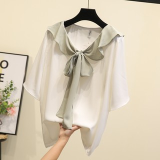 Áo sơ mi nữ cổ bèo thắt nơ - A605
