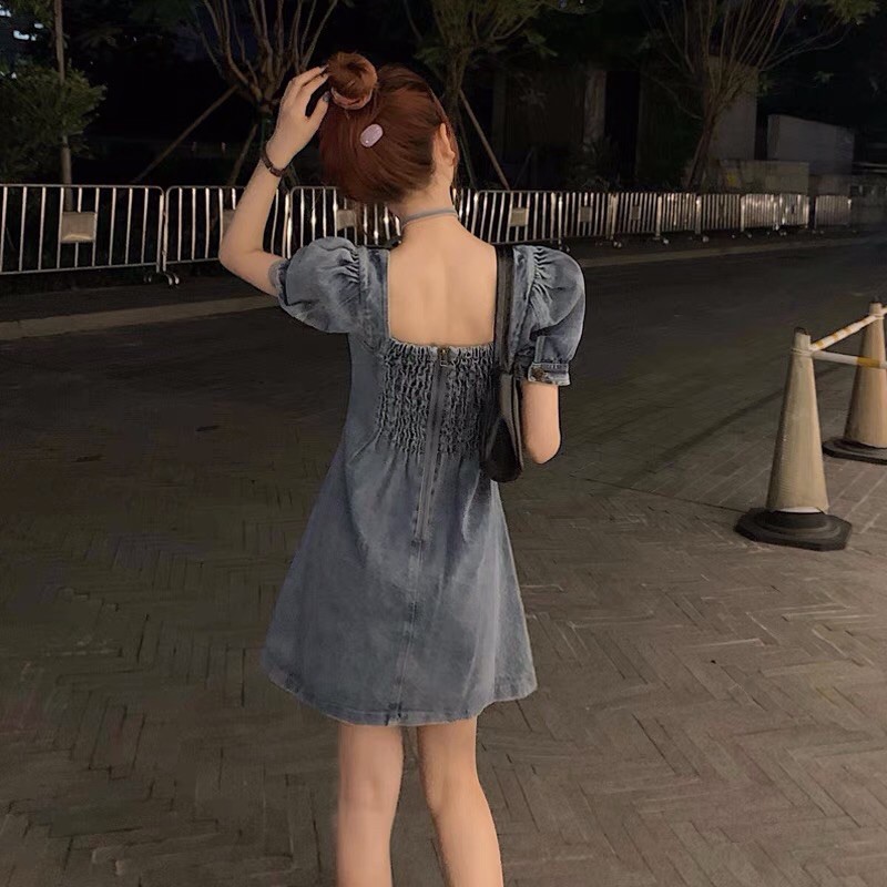 Đầm Jean, Áo Jean Tay Lỡ Kèm Cổ Áo Và Dây Nơ Thắt Rời- FREESHIP | BigBuy360 - bigbuy360.vn