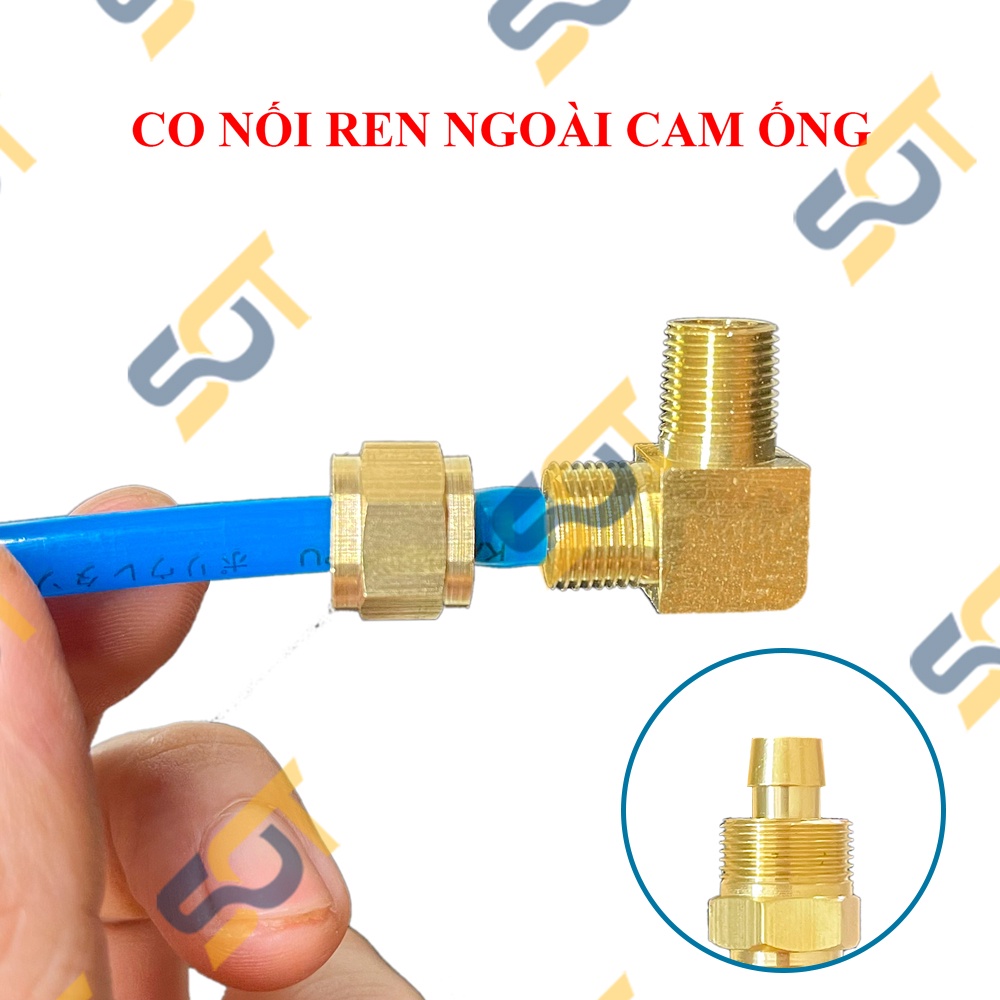 [NỐI CẮM ỐNG] Co ren ngoài nối cắm lòng trong xiết nón cho ống nhựa PU khí nén chất lỏng phun sương hơi nước - Đồng thau