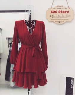 KÈM ẢNH THẬT🎈Đầm Cổ V Đắp Chéo đen/ đỏ