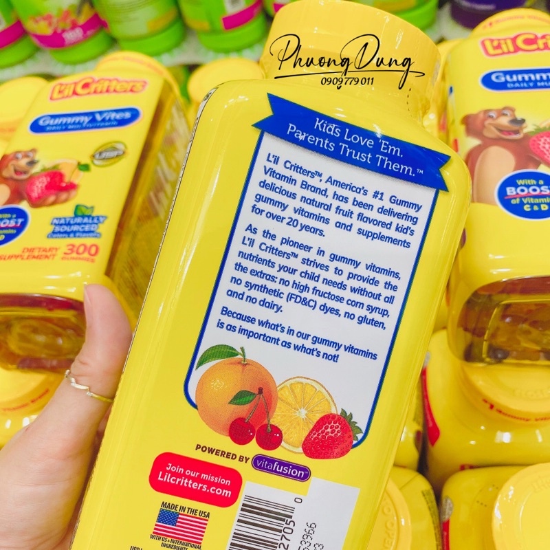 Kẹo dẻo L'il Critters Vitafusion Gummy Vites Complete Daily Multivitamin Mỹ 300 viên
