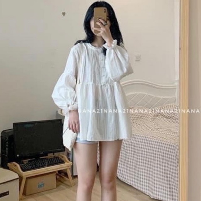 Video thật - Áo babydoll cúc cổ ren màu trắng cực xinh có ảnh thật - Xưởng May Hạnh Hồng